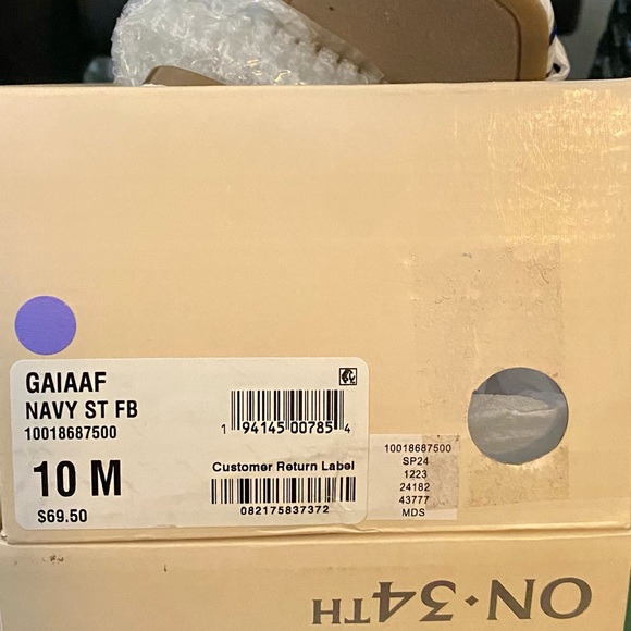 🩷 On 34th Striped Navy & White Bow Detailed Textured Fabric Heels- Size 10 - NWT - Picture 9 of 9